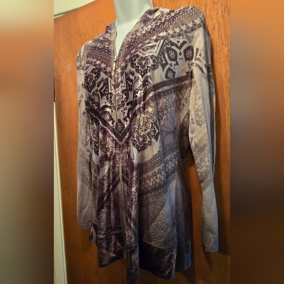 ONE WORLD Purple & Gray Henna Patterned Hoodie SzL - Picture 4 of 6
